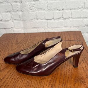 Salvatore Ferragamo Burgundy Leather Slingbacks